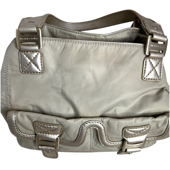 Michael Kors Metallic Beige/Silver Nylon Shoulder Bag With Buckle Detail - Picture 2 of 8